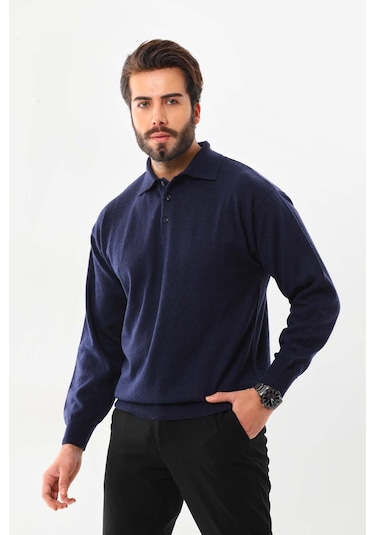 Ersin Triko Erkek Polo Yaka Yün Kazak 4135 Lacivert