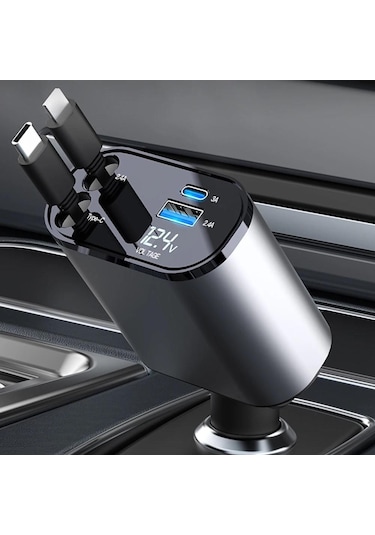 86w 4'ü 1 Arada Araç Çakmak Uyumlu Usb-c Lightning Esnek Kablolu Usb Usb-c Girişli Şarj Cihazı