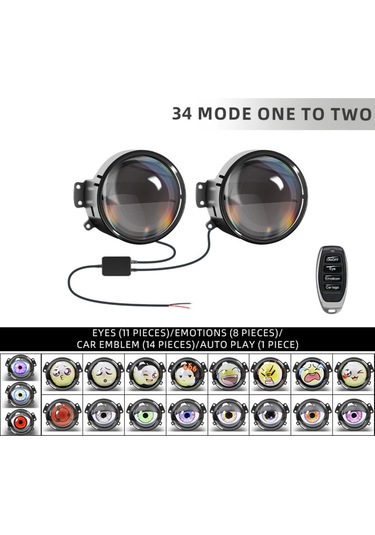 Vkemall Araba Led Lens Farı - Şeytan Gözü Hawk Eye, Siyah, Evrensel Uyumlu, 12v, Düz Tip, Plastik Malzeme