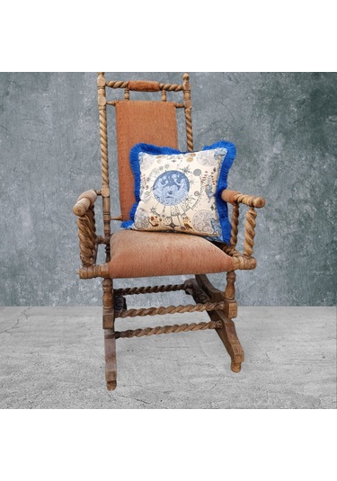 Astroloji Çift Taraflı Dekoratif Püsküllü - Saçaklı Kırlent Kılıf Karışık/Çok Renkli