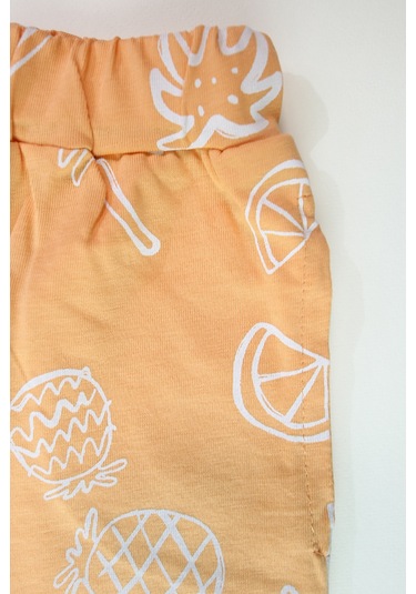 Erkek Çocuk Palmiye Baskılı Turuncu Renk Kısa Kollu Şortlu Alt Üst Takım 001