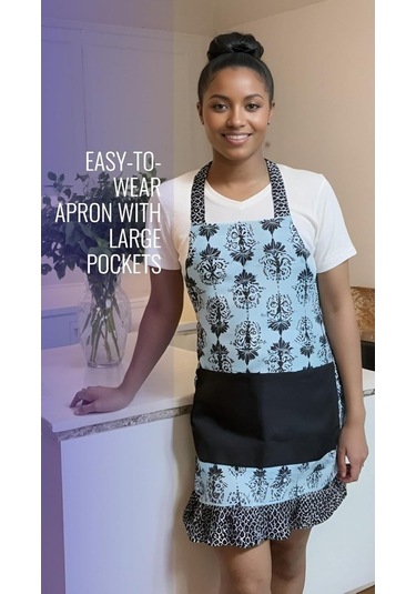 Fastbuy Kadın Kızlar İçin Büyük Cepli Güzel Çiçekli Retro Önlükler Koyu Renk Diğer Modeller Diğer