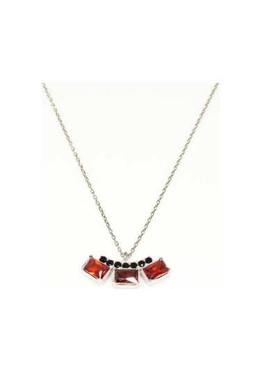 925 Ayar Gümüş 3 Taşlı Kolye, Beyaz - Turuncu, Siyah Taş 59497608