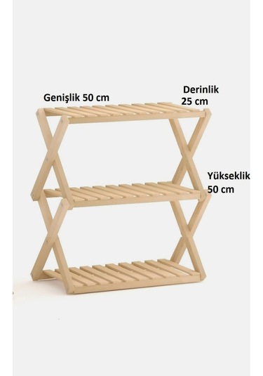 Ayakkabılık Katlanabilir 3 Katlı Ahşap Ayakkabılık - 50x50x25 Cm Şık & Pratik Tasarım Bej