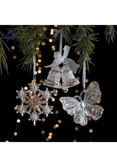 Geeksen Noel Açık Akrilik Yıldız Askılı Dekorasyonu - Parlak Yamaçlı Çift Zilli Ağaç Süs Eşyası