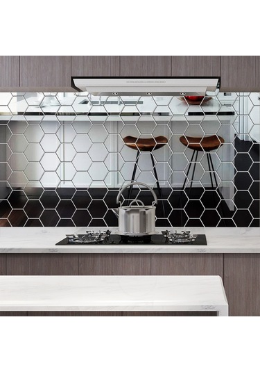 Vkemall Esnek Yansıtıcı Altıgen Ayna Levhaları Kendinden Yapışkanlı Ayna Fayansları Cam Gümüş