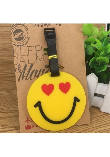 Fortunelane Bavul Etiketleri, Emoji Kimlik Etiketi Tutucu, Sırt Çantası İçin Pvc Etiket 4'lü Paket Sarı