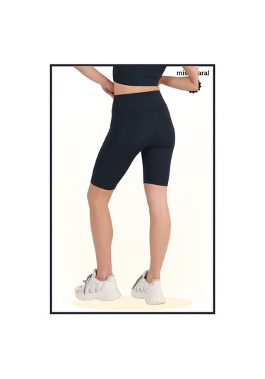 Kadın Yüksek Bel Toparlayıcı Tayt Kısa Spor Şort Deniz Havuz Spor Lacivert Biker Shorts 1070 Lacivert