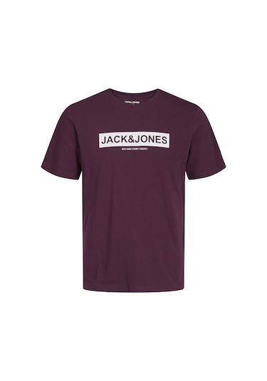 Jack & Jones Pin 12249605 Logo Baskılı Erkek Tişört Bordo
