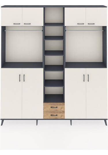 Arges Dolap 14 Raflı 2 Çekmeceli 2 Askılı 220x30x243 Antrasit-aytaşı/çam Aytası/atlas Çam