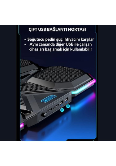 Coofbe 6 Fanlı 12 Rgb Işık Modlu Kademe Standlı Lcd Göstergeli Notebook Soğutucu Laptop Standı Soğutucu