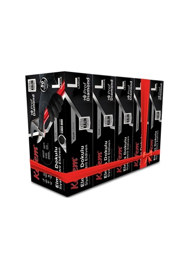 Kafem Prof Dia Ekstra Kalın Siyah Nitril Eldiven Elmas Dokulu L 50 Adet X 5 Paket