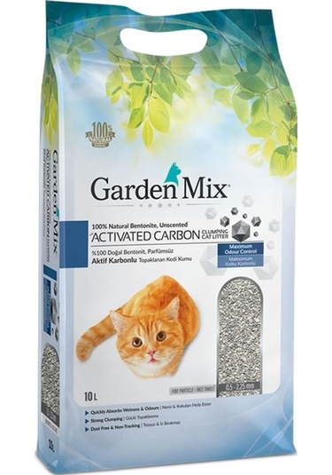 Garden Mix Aktif Karbonlu Kokusuz Topaklaşan Bentonit Kedi Kumu 10 L
