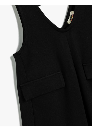 Koton Jile Elbise V Yaka Kapaklı Cep Detaylı Viskon Kumaş Siyah 5wkg80036ak Siyah