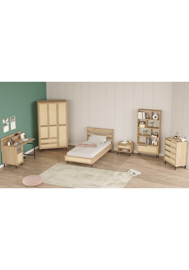 Robin Home Lidya Genç Odası Takımı 6'lı Set Sepet-uv Baskı Jüt Kahverengi