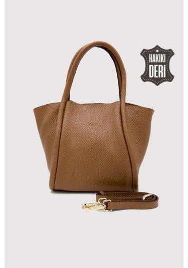 Hakiki Deri Kadın Organizerlı El Çantası Taba Smr9206 Taba