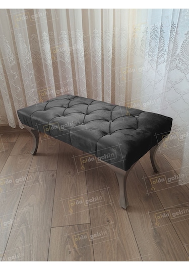 Kapitoneli Ayak Ucu Kapı Önü Antre Bench Puf Gümüşayak 120 45 Antrasit