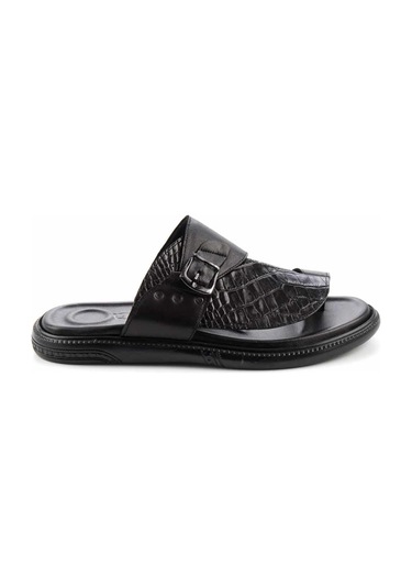 Siyah Hakiki Deri Erkek Terlik E04322038411 Siyah