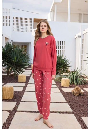 Aydoğan Kadın Asya Termal Kapli Nar Çiçeği Pijama Takım 0491 Kırmızı
