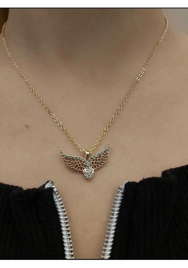 Ervanur Zirkon Taşlı Melek Kanatlı Kalp Kolye Altın