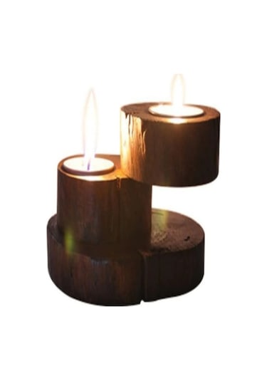 Dekoratif Ahşap Tik Mumluk Tealight Retro Vintage