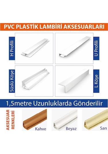Sermimar Pvc Plastik Lambiri Aksesuarı Sarı U Başlangıç Profili 1,5m X 2 Adet