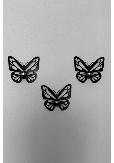 Lazer Kesim Dekoratif Kelebek Duvar Rafı Mumluk Duvar Süsü 3 Adet