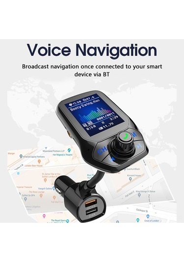 Shineyee Araç İçin Akıllı Bluetooth Fm Vericili Mp3 Çalar - Çift Usb Şarj, Renkli Ekran, U-disk/tf Kart Desteği