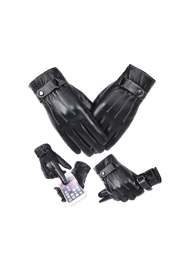 Erkek Suni Deri Eldiven Dokunmatik Ekran Uyumlu 1360 Siyah