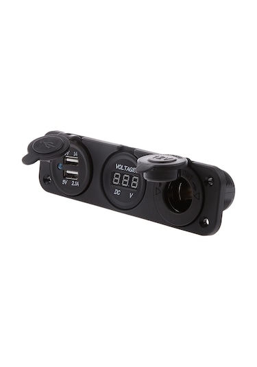 Çift USB Araç Şarj Soketi Voltmetre Çakmaklık 12V