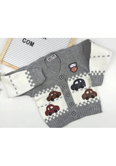 Arabalı Örme Hırka Gri