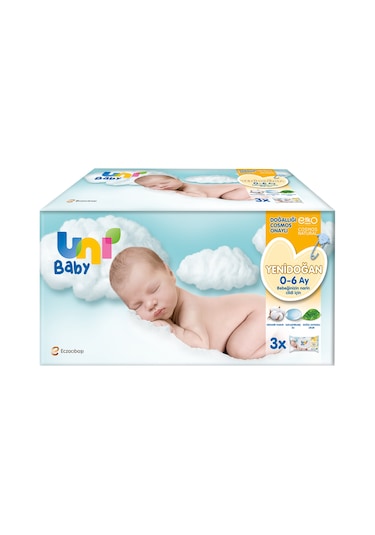 Uni Baby Yenidoğan Islak Pamuk Mendil 3 x 40 'lı 120 Yaprak