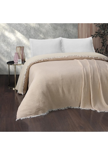 Gold Müslin Çift Kişilik Çift Taraflı Yatak Örtüsü Latte-240X260 Cm Latte