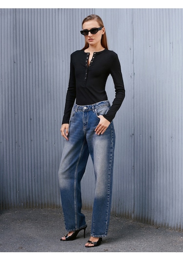 Dilvin 72062 Bol Kesim Denim Pantolon-tint Tint