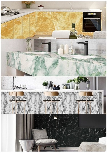 Opulentliving Mermer Desenli Pvc Yapışkan Duvar Kağıdı - Mutfak, Banyo, Mobilya Yenileme İçin 5m Rulo