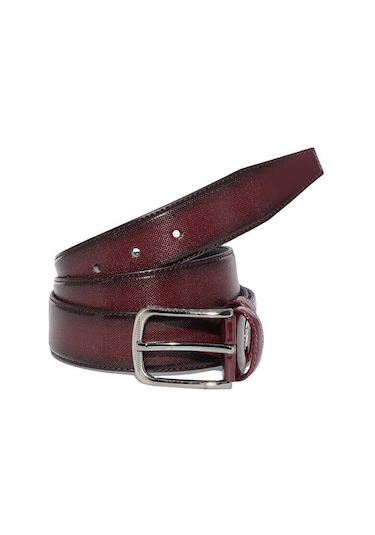 3.5 Cm Tokalı Rugan Suni Deri Desenli Model Klasik Erkek Kemer Bordo Bordo