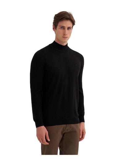 Cazador Slim Fit Pamuk Kumaş Basic Yarım Balıkçı Kazak Siyah