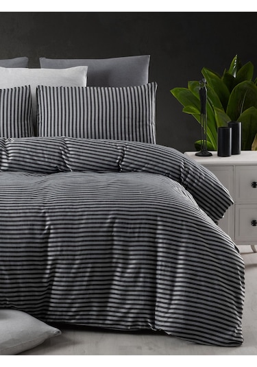 Lastikli Çarşaflı Tek Kişilik Nevresim Takımı Saten Siyah Siyah