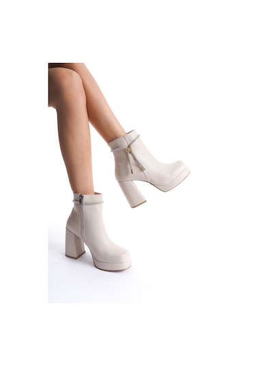 Sofya Kadın Yanı Taşlı Ortopedik Soğuk Geçirmez Bot Bej