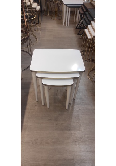 3 Lü Mdf Lam Zigon Sehpa Takımı , Ahşap Zigon Sehpa Beyaz - Altın