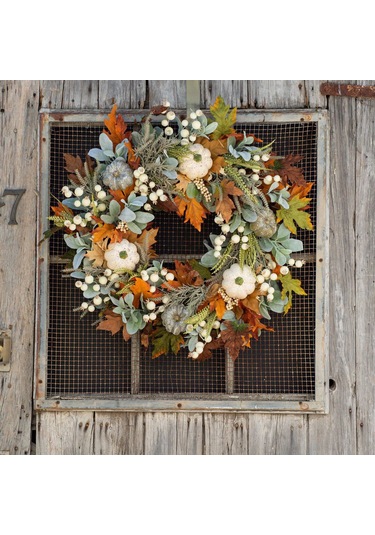 Gajeena 45cm Plastik Kürbaga Ve Akçaağaç Yapraklı Süs Yünüsü - Ev, Kapı, Duvar Dekorasyonu - Sonbahar, Teşekkür Günü, Bayramlar İçin Çok Renkli