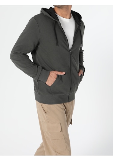 Colin's Regular Fit Fermuarlı Kapüşonlu Erkek Yeşil Sweatshirt CL1045425_Q1.V2_KHA