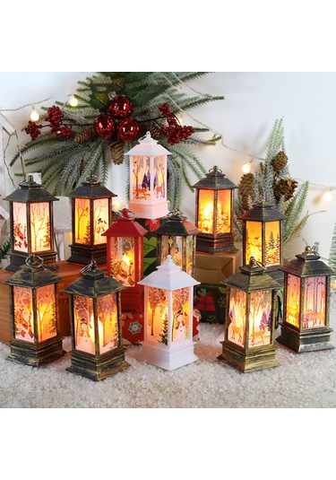 Kosona Noel Feneri Mum Işıklı Led Lamba Telefon Kabini Geyik Figürü Masaüstü Dekorasyon Kutu Paketli