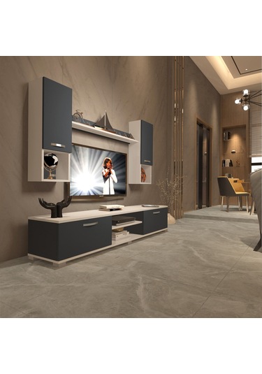Decoraktiv Eko 5da Mdf Dvd Tv Ünitesi Tv Sehpası Beyaz - Antrasit