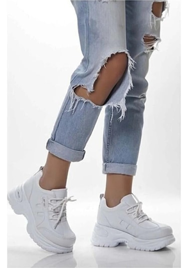 M.p 305 Beyaz Kalın Taban Kadın Yürüyüş Ayakkabısı 001