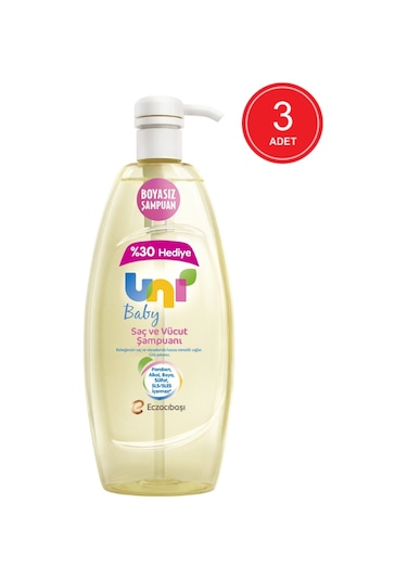 Uni Baby Boyasız Bebek Saç Ve Vücut Şampuanı 3 x 900 ML