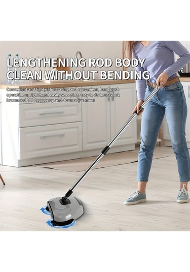 Fochsia A Set Of Gray Hand Push Brooms 3 İn 1 Manuel Yer Temizleme Sistemi Süpürge Paspas Hortumlu