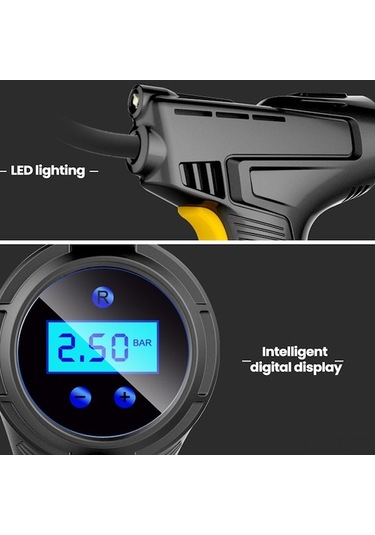 Fortunelane El Tipi Kablosuz Lastik Pompa, Dijital Ekranlı Akıllı Hizmetli, Portatif 120w Elektrikli Hava Kompresörü