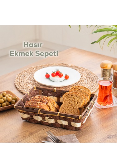 Porsima B5369-2 Hasır Ekmek Sepeti Ekmeklik Çok Amaçlı Hasır Sepe Hasır
