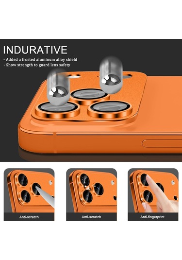 İphone 17 Pro Max Cl-20 Kamera Lens Gövde Koruyucu 9h Sertlik Ultra Hd Temperli Cam Çizilmeye Dayanıklı Koruyucu Gece Çekimi Bozmaz Turuncu